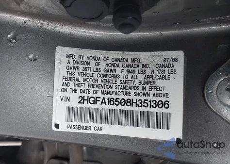 2008 Honda Civic Lx из США, поврежденный, VIN 2HGFA16508H351306